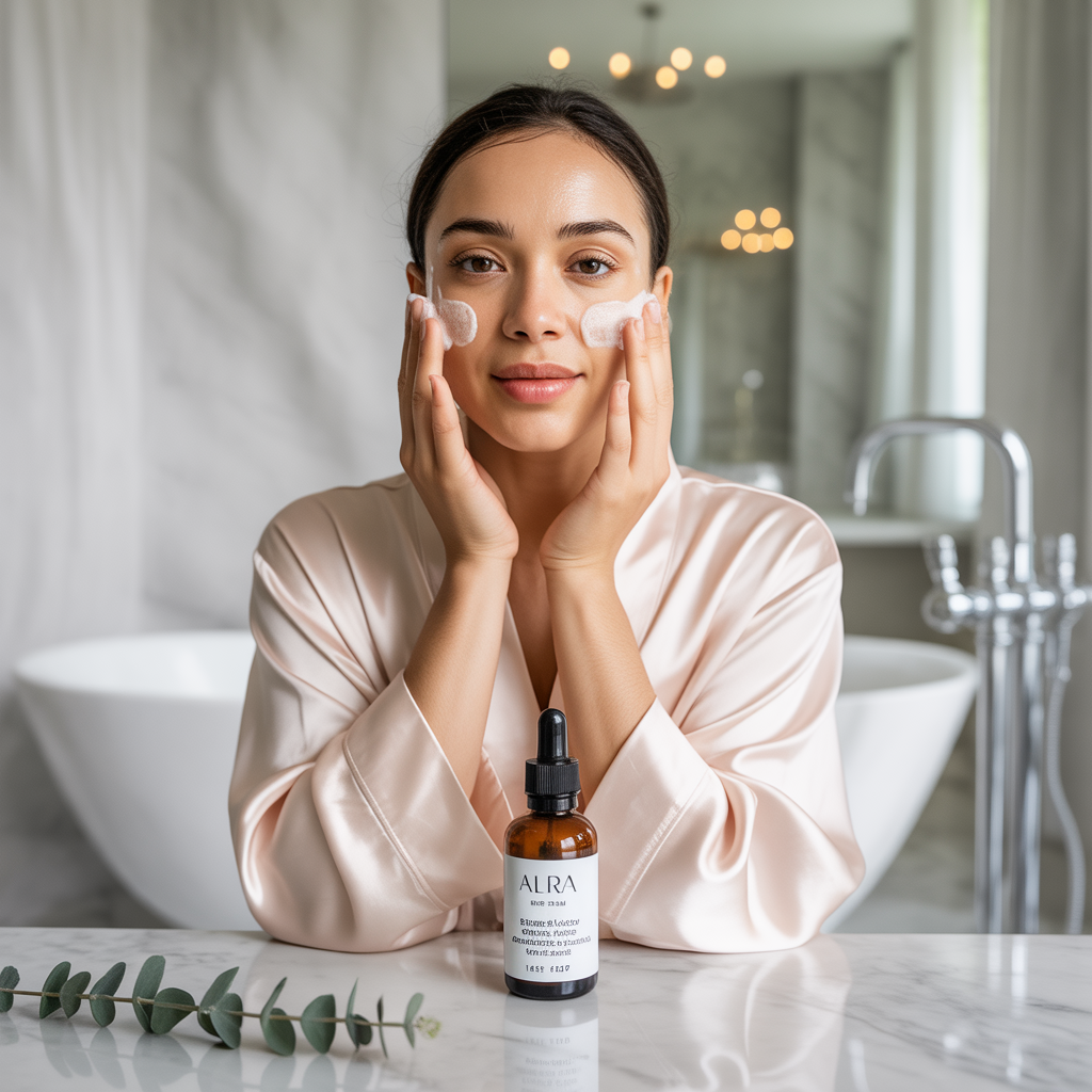 woman using renewal exfoliate - AI