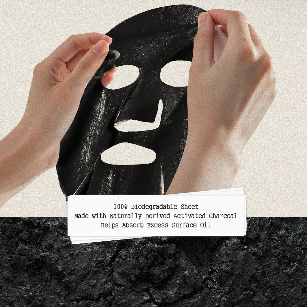 ALRA Olive Pro Mask features a 100% biodegradable sheet made with naturally derived activated charcoal to help absorb excess surface oil.