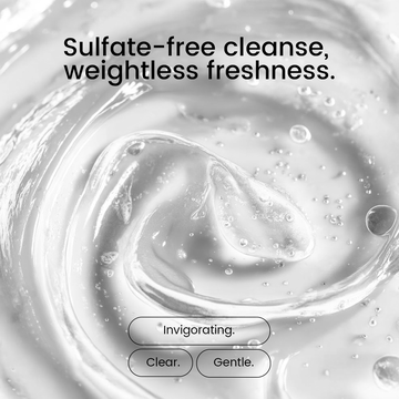 Close-up of Alra Mild Conditioning Shampoo texture — lightweight, clear gel with air bubbles, sulfate-free and gentle.