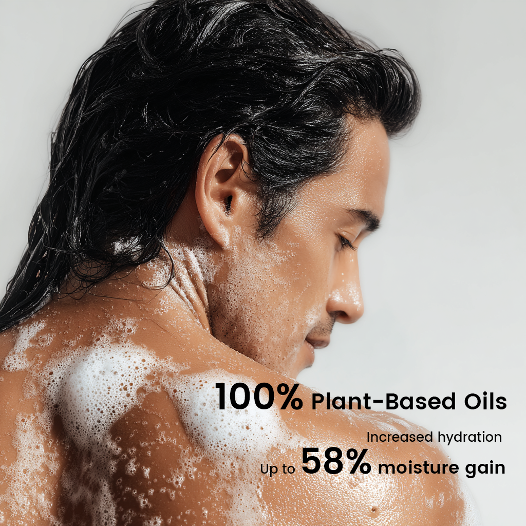 Man cleansing with foamy Alra Unscented Mild Soap for hydration and barrier support