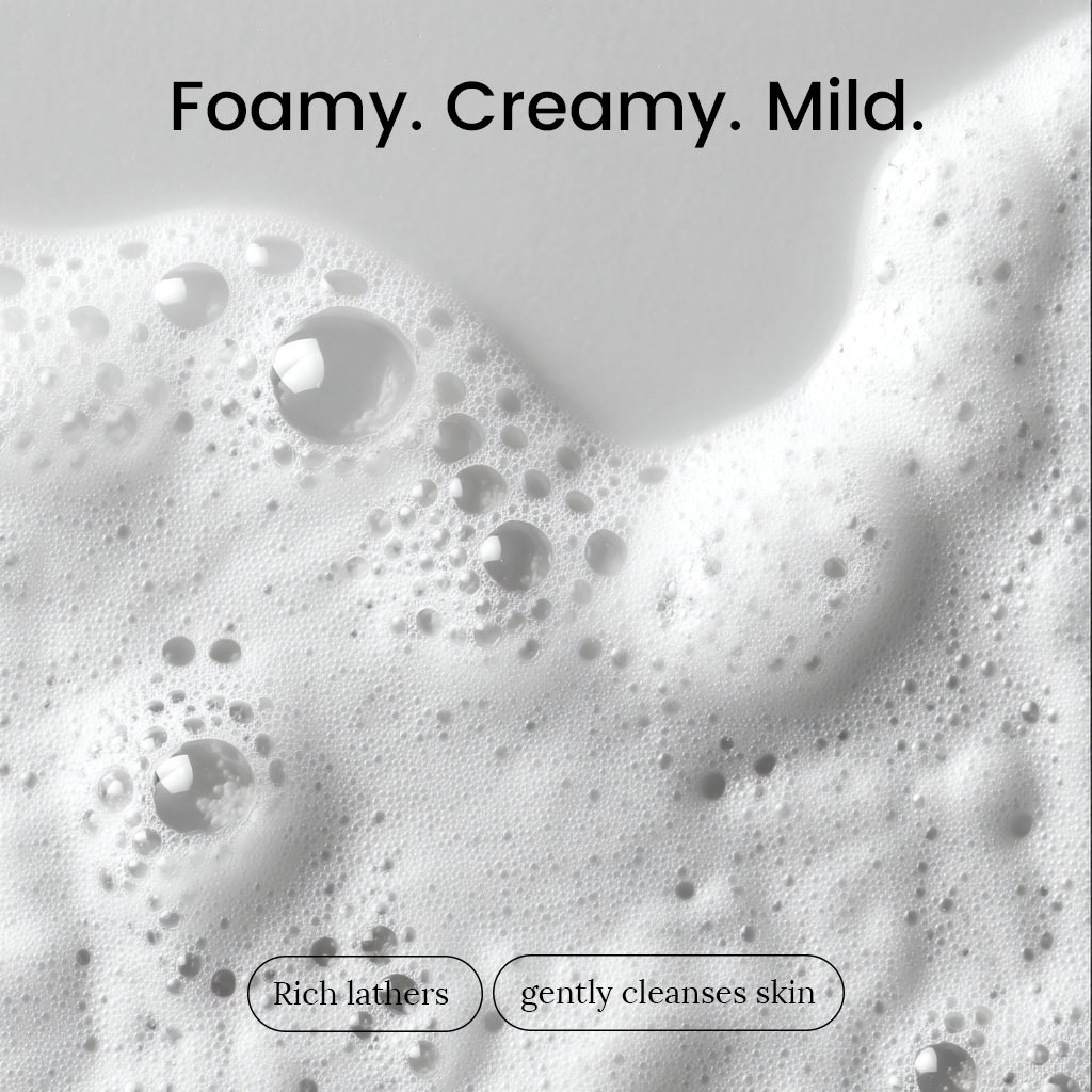 Close-up of creamy, foamy soap bubbles with rich lather